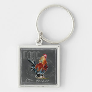 Rooster Eggs On Chalkboard Key Ring