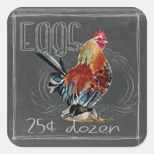 Rooster Eggs On Chalkboard Square Sticker (Front)