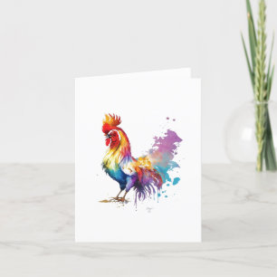 Rooster F Bird Portrait in Watercolors & Pen Holiday Card