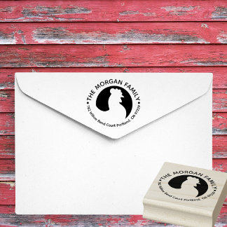 Rooster Family Name Return Address Rubber Stamp