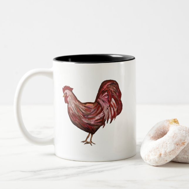 Rooster Farm Illustration Mug (With Donut)