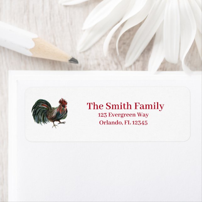 Rooster Farm Illustration Return Address  Label (Insitu)