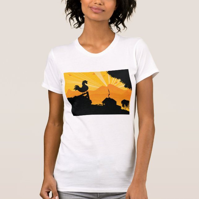 Rooster Farm Landscape Womens T-Shirt (Front)