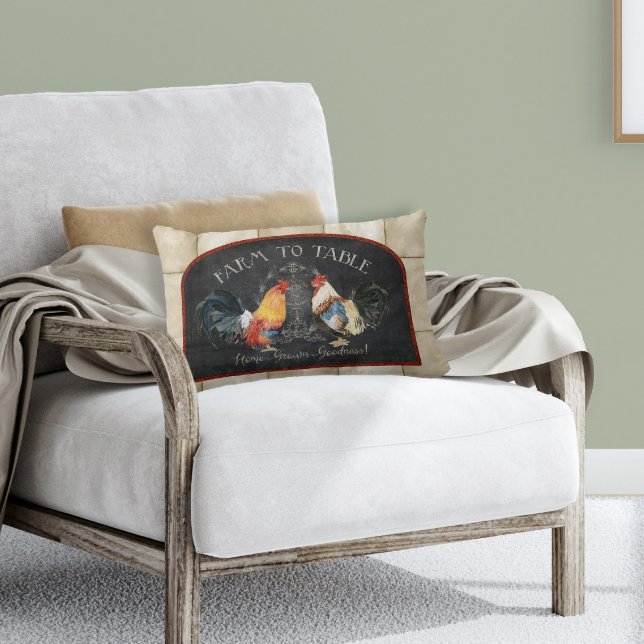 Rooster Farmhouse Farm to Table Chalk Red Black Lumbar Cushion (Creator Uploaded)