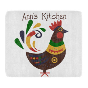 "Rooster" Folk Art Style Custom Cutting Board