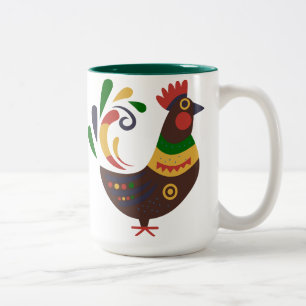 "Rooster" Folk Art Style Custom Two-Tone Coffee Mug