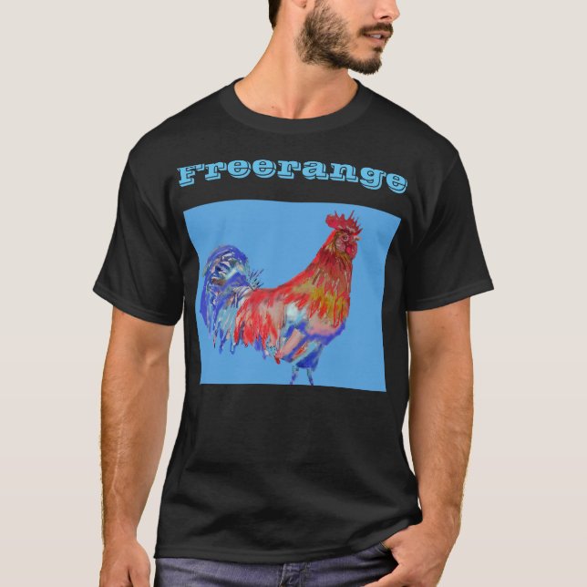 Rooster Freerange Chicken Watercolor Mans T Shirt (Front)