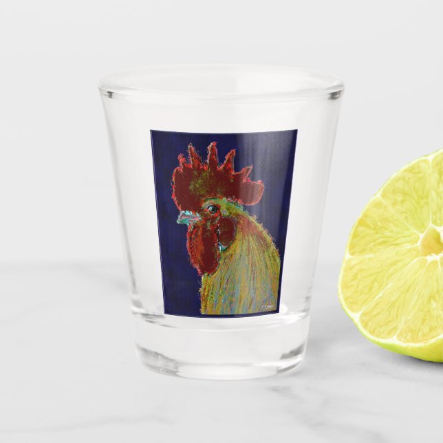 Rooster:  Freestyle Head Shot Glass (Front)