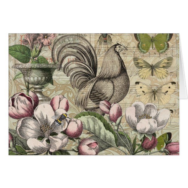 Rooster Garden Flower Butterfly Art (Front Horizontal)