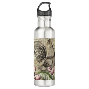 Rooster Garden Flower Butterfly Art 710 Ml Water Bottle