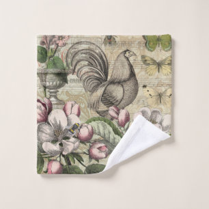 Rooster Garden Flower Butterfly Art Bath Towel Set