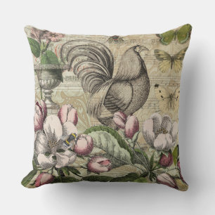Rooster Garden Flower Butterfly Art Cushion