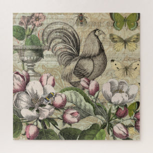 Rooster Garden Flower Butterfly Art Jigsaw Puzzle