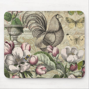 Rooster Garden Flower Butterfly Art Mouse Pad