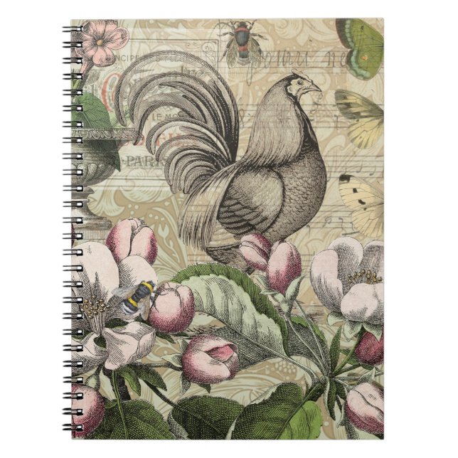Rooster Garden Flower Butterfly Art Notebook (Front)