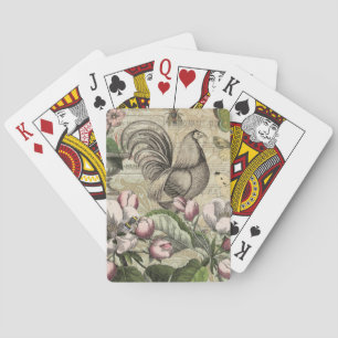 Rooster Garden Flower Butterfly Art Playing Cards