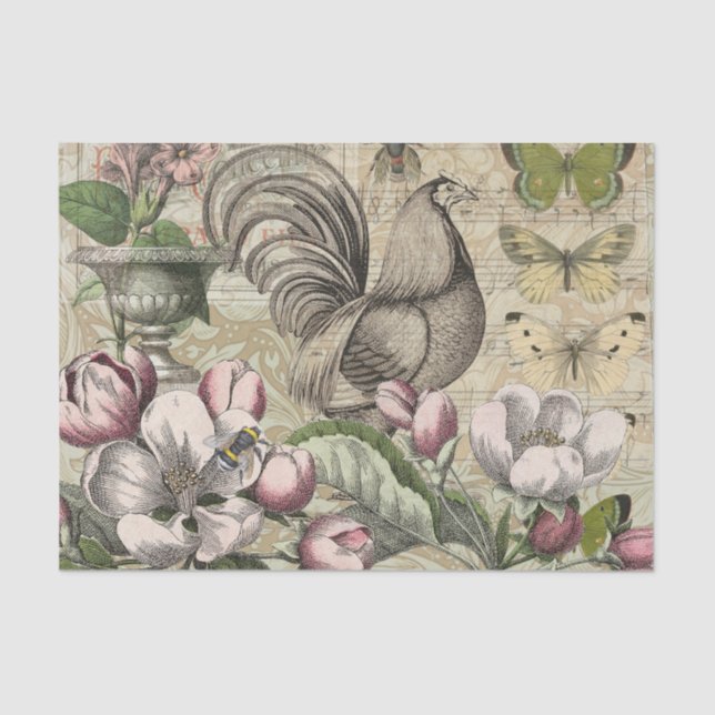Rooster Garden Flower Butterfly Art Tissue Paper (Front)