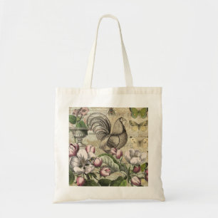 Rooster Garden Flower Butterfly Art Tote Bag