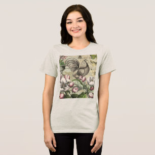 Rooster Garden Flower Butterfly Art Tri-Blend Shirt