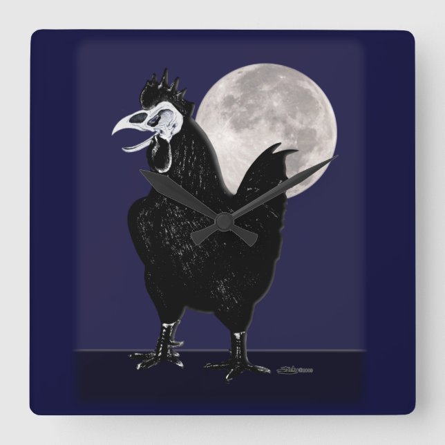 Rooster Ghost Square Wall Clock (Front)