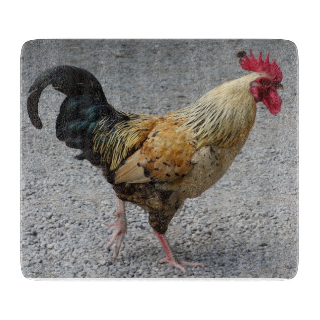 Rooster Glass Chopping Board (Front)
