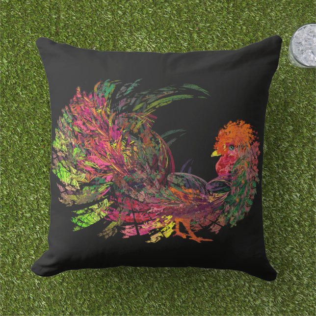 Rooster Golden Comb Fractal Art Cushion (Grass)