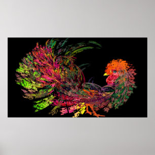 Rooster Golden Comb Fractal Art Poster