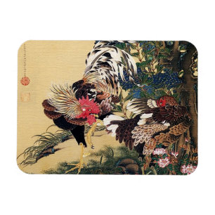 Rooster Hen and Hydrangea by Ito Jakuchu Magnet