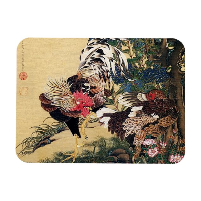 Rooster Hen and Hydrangea by Ito Jakuchu Magnet (Horizontal)