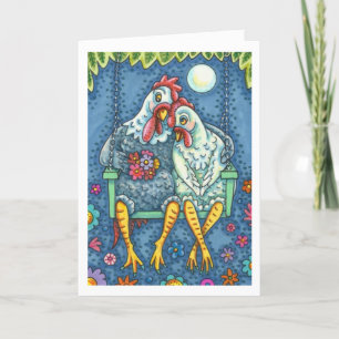 ROOSTER HEN CANOODLES, CUTE CHICKEN ROMANCE Verse Card