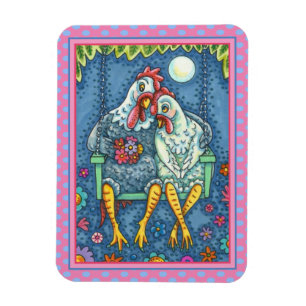 ROOSTER HEN CANOODLES, CUTE CHICKEN SWEETHEARTS MAGNET