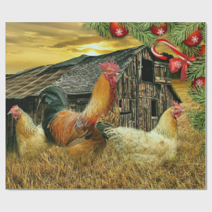 Rooster Hen Chicken Coop Christmas Wrapping Paper
