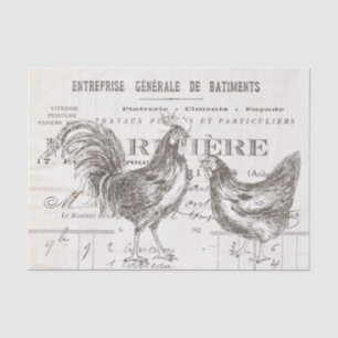 Rooster Hen French Script Ephemera Bird Decoupage Tissue Paper