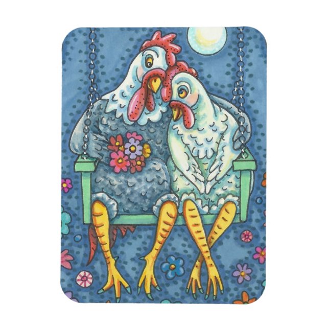 ROOSTER & HEN LOVERS, CHICKEN MAGNET Rectangle (Vertical)