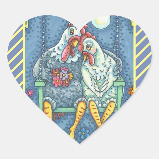ROOSTER & HEN LOVERS, CHICKEN STICKERS Heart SHEET (Front)