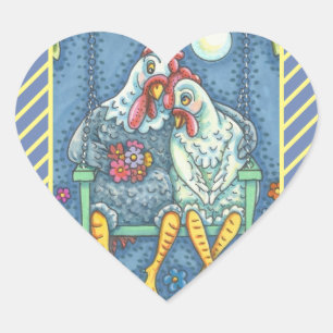 ROOSTER & HEN LOVERS, CHICKEN STICKERS Heart SHEET