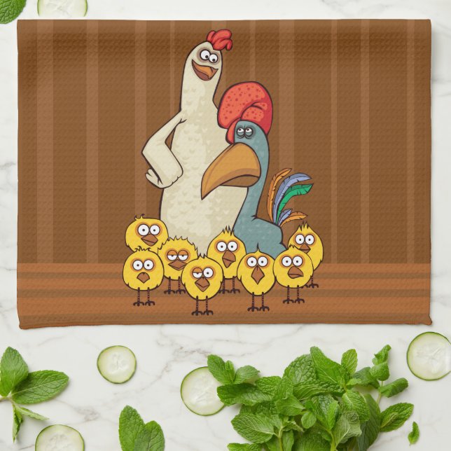 Rooster, Hen n' Chicks Kitchen Towel (Folded)