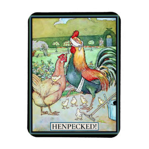 Rooster Henpecked by Hen Magnet