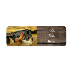 Rooster Hens Barn Coop  Return Address Label