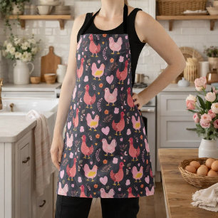 Rooster hens farmhouse black red pink apron