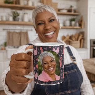 Rooster hens farmhouse black red pink photo coffee mug