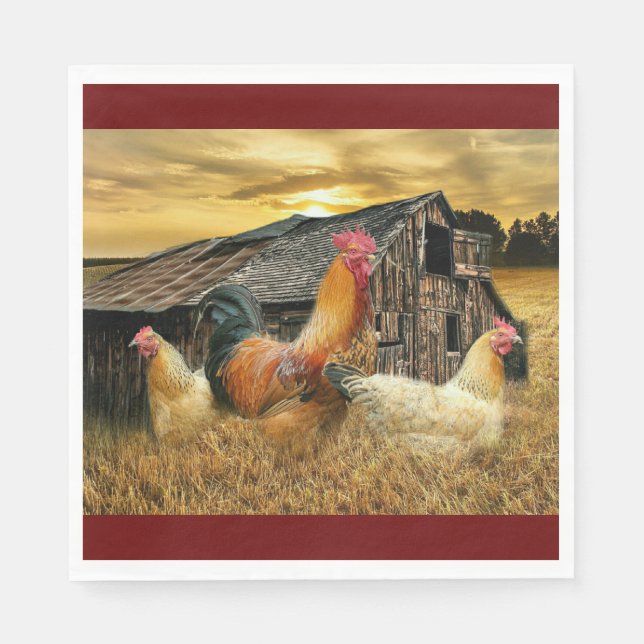 Rooster Hens Rustic Barn Coop Napkin (Front)