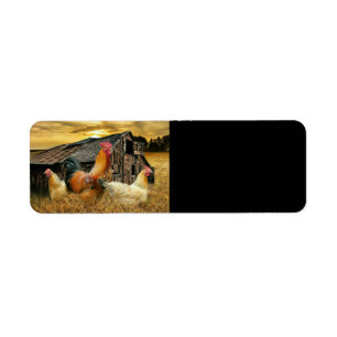 Rooster Hens Rustic Barn Coop Return Address Label