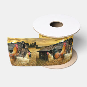 Rooster Hens Rustic Barn Coop Satin Ribbon