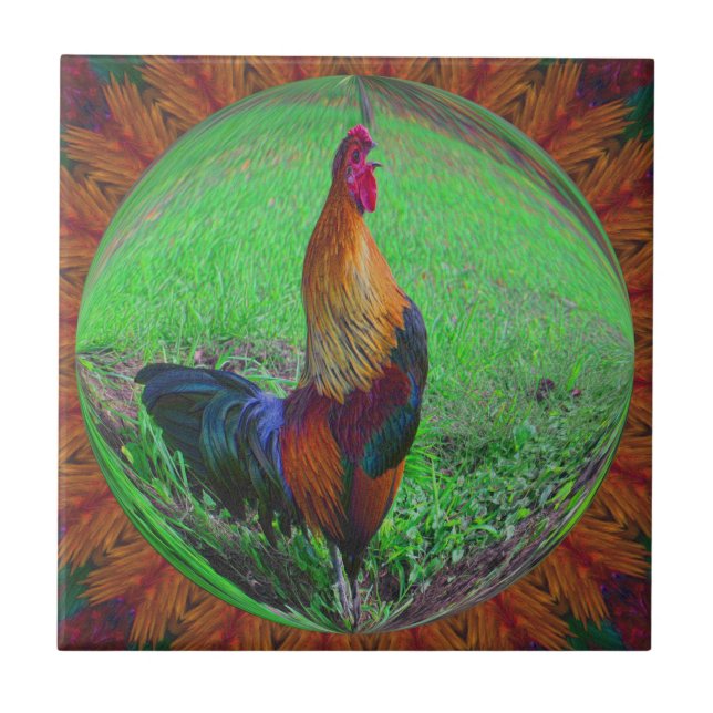 Rooster In Bubble Nature Abstract Art Tile (Front)