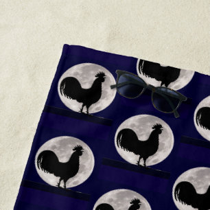 Rooster in the Moonlight Beach Towel