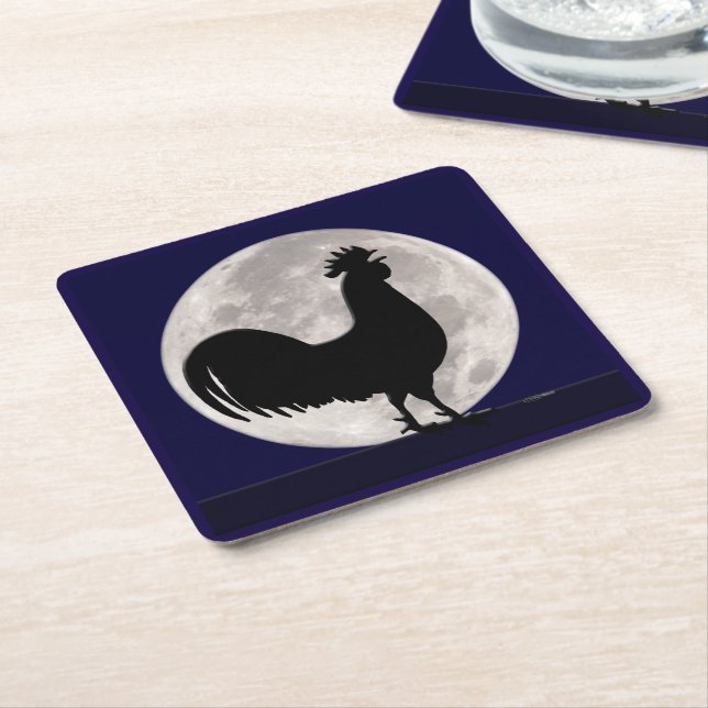 Rooster in the Moonlight Square Paper Coaster (Angled)
