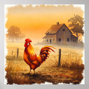 Rooster in The Morning Light Farmhouse Poster