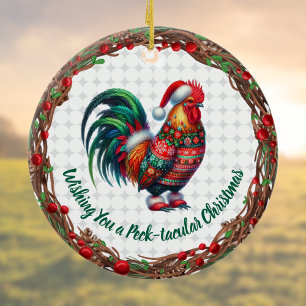 Rooster in Ugly Sweater Fun Peck-tacular Christmas Ceramic Ornament
