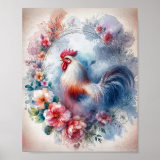 Rooster in Wreath Digital Poster